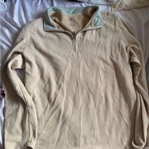C&C California Men's Cream Quarter-Zip Sweater with Mint Collar